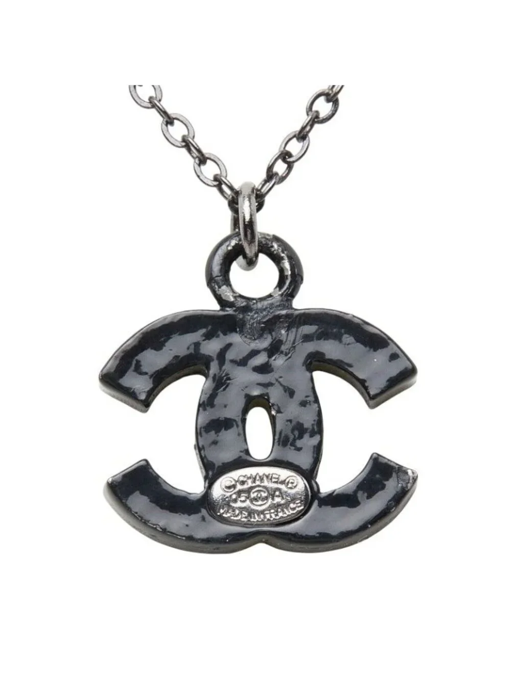 Chanel CC Logo Necklace Black Metal Rhinestone